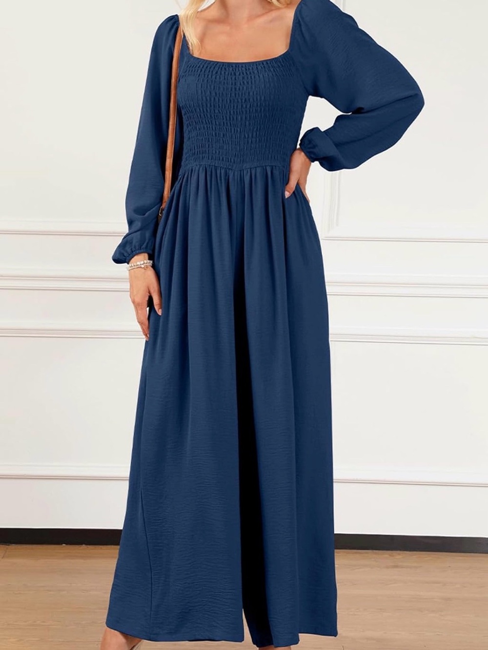 NWOT Smocked Square-Neck Wide-Leg Jumpsuit - Deep Blue - Picture 2 of 3